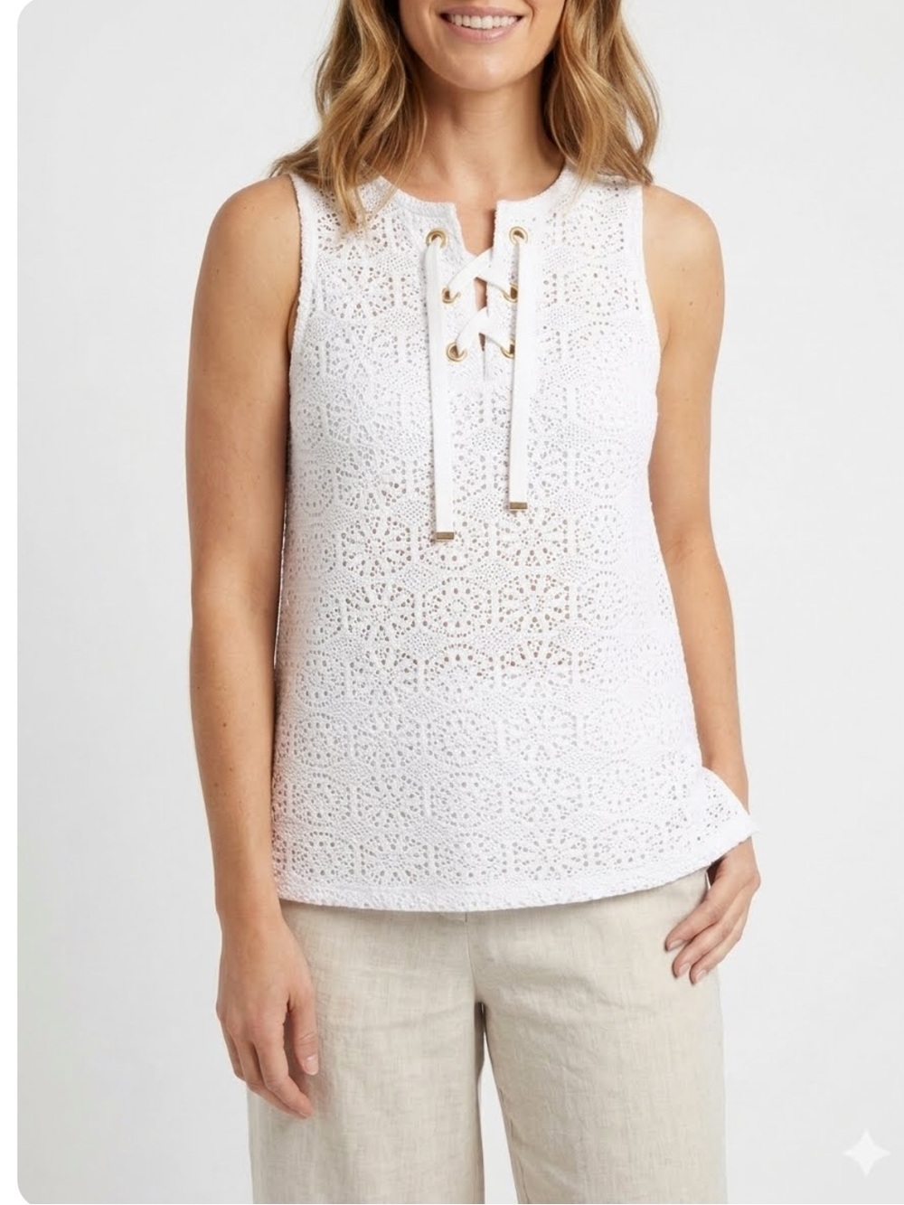 Michael Kors Crochet Lace Up Sleeveless Top NWT
